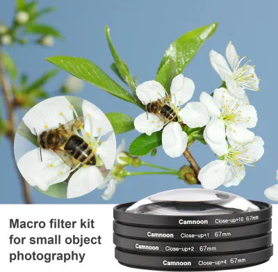 Produktbild von Camnoon 67-mm-Nahfilter-Set, 4-teilig (+1,+2,+4,+10), Makrofilter, Objektiv-Set mit Beutel, Reinigungstuch, Ersatz für Canon, Nikon, Sony, Pentax, Olympus, Fuji DSLR-Kamera