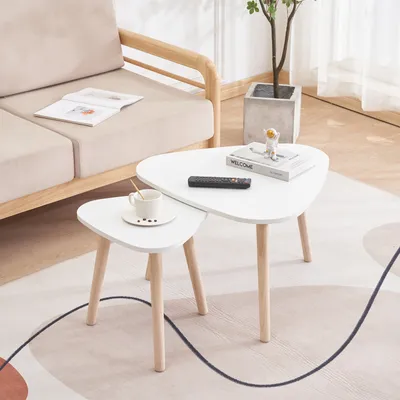 Produktbild von 2er Set Couchtisch Beistelltisch Kaffetisch Tischplatte Wohnzimmer Tisch Modern Design Weiß