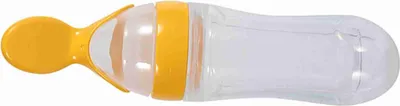 Produktbild von 90mL Silikon Baby Kleinkind Fütterung Flasche mit Löffel frische Lebensmittel Getreide Squeeze Feeder (gelb)