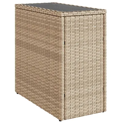 Produktbild von Garten-Beistelltisch Glasplatte Beige 58x27,5x55 cm Poly Rattan