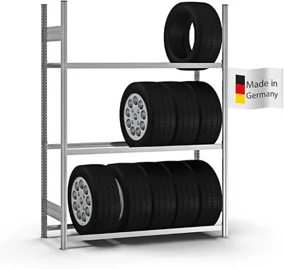 Produktbild von Reifenregal | Grundregal | HxBxT 200x150x40cm | 3 Ebenen | Fachlast 150kg | Verzinkt | Reifenständer Garagenregal
