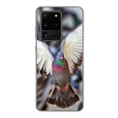 Produktbild von MuchoWow® Handyhülle Schutzhülle Hülle für Samsung Galaxy S20 Ultra Nahaufnahme einer fliegenden Taube Silikon Softcase Handy Hülle - Karteninhaber
