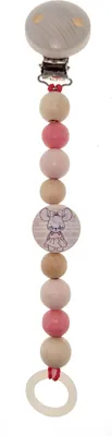 Produktbild von Schnullerkette mit Mausmotiv und rosa Naturperlen BxHxT 3x21x2 cm NEU