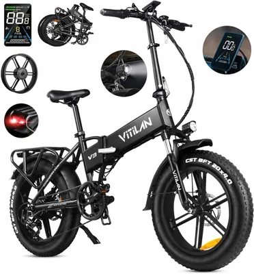 A collage of images showcasing an electric bicycle and its features.