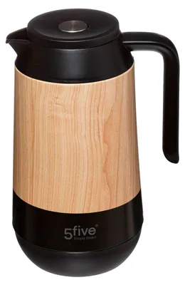 Produktbild von Thermoskanne, 1 L, schwarz mit Holz-Element