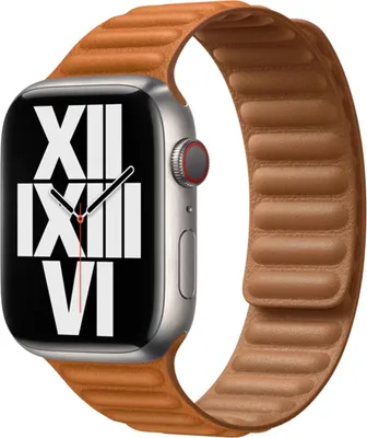 Image de Bracelet Apple Leather Link pour Apple Watch | 44/45/46/49 mm - Taille M/L - Marron doré