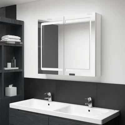 Produktbild von vidaXL LED zrcadlová skříňka do koupelny lesklá bílá 80x12x68 cm