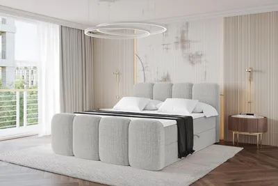Produktbild von ALTDECOR Boxspringbett mit Fußteil - NINA-Z - 180x200  Hellgrau Aragon- Komplett-Set mit Bonell-Federkernmatratze und Topper, Polsterbett mit H3 Matratze und Bettkästen, Lattenrost, Bett mit Stauraum, Doppelbett, Boxbett