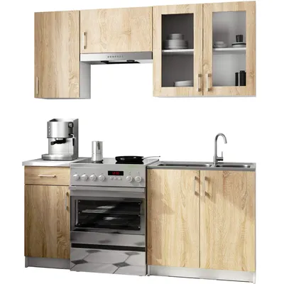 Produktbild von Küchenzeile LIMA 1.8m Modulares Weiß, Sonoma Eiche B180xH203xT44,5 cm