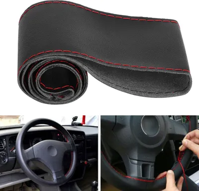 Obrázek produktu pro Kožený potah volantu z mikrovlákna, univerzální šití pro kutily, doplněk interiéru vozu, 38 cm, černá, červená