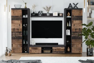 Produktbild von AX LIVING Spacoro XL Wohnwand grau modern Matera Oldwood 300 ohne LED