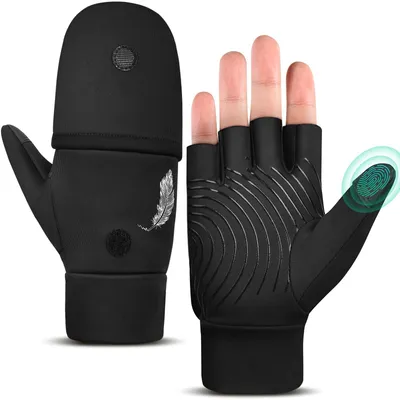 Imagen del producto de Guantes de invierno para hombre, para uso en exteriores, con dedos parcialmente descubiertos, resistentes al viento, antideslizantes, talla M, ideales para ciclismo