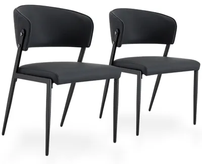 Productafbeelding van Set van 2 eetkamerstoelen van kunstleer, met gestoffeerde rugleuning en metalen poten, zwart/zwart