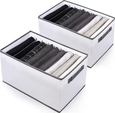 Produktbild von Famanu Kleiderschrank Organizer 12 Fächer Aufbewahrungsboxen - Set von 2 faltbaren Kleidungsaufbewahrungen in Weiß