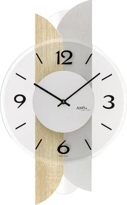 Produktbild von AMS W9667 Wanduhr mit Sonoma-Holzgehäuse und Aluminium-Auflage