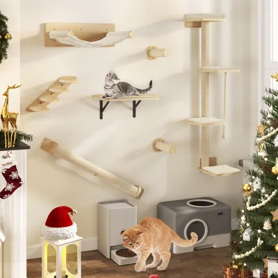 Produktbild von YITAHOME 7PCS Kletterwand Katzen, Katzen-Wandmöbel aus Holz, Katzen-Kletterbaum