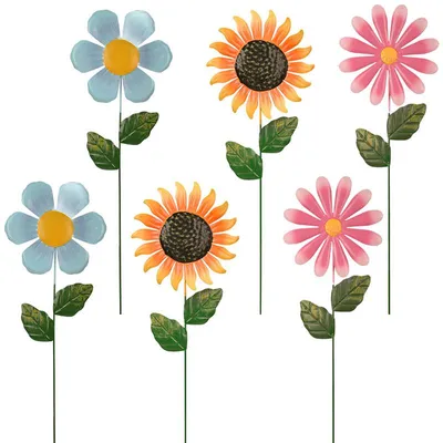 Produktbild von 3 Stück Gartenstecker Rost Deko, Sonnenblumen Design aus Eisen für Outdoor Gartendekoration