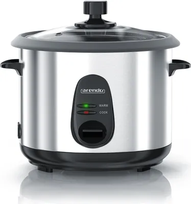 Produktbild von Arendo Reiskocher elektrisch mit Warmhaltefunktion, 500W, Überhitzungsschutz, Dampfgaraufsatz, EDO, 1,5 Liter, Silber