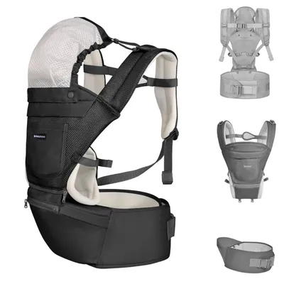 Produktbild von Kikkaboo Babytrage Chloe 3 in 1 Bauch- und Rückentrage, Hüftsitz, ab 5 Monaten schwarz weiß