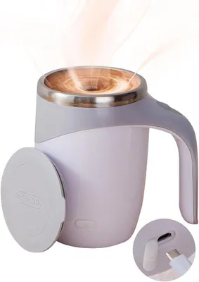 Produktbild von Elektrische Selbstrührende Kaffeetasse 380ml, USB Wiederaufladbare Stirring Mug aus Edelstahl mit Deckel für Büro & Reisen Weiß