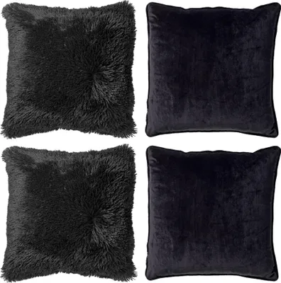 Produktbild von Dutch Decor Dekokissen-Set Fluffy Velvet 45x45 cm Schwarz