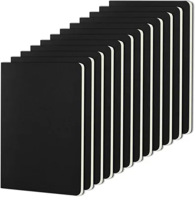 Produktbild von Notizheft A5 blanko, 12 Stück Notizbuch, Schwarz Kraftcover