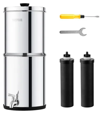Productafbeelding van Zelfaanzuigend waterfiltersysteem, 1,5 liter, roestvrij staal 304, voor op het aanrecht. Waterfiltratiesysteem dat lood en tot 99% van het chloor verwijdert, met 2 koolstoffilters en een kraan, geschikt voor thuis, kamperen en gebruik in campers