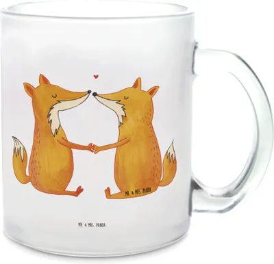 Produktbild von Mr. & Mrs. Panda Tee Tasse Füchse Liebe - Transparent - Geschenk, Fuchs, Häferl, Freundin, Freund, Trinkglas, Teeglas, Teetasse, Pott