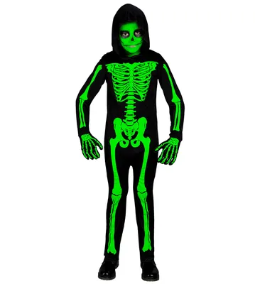 Produktbild von Halloween Skelett Kinderkostüm | Schwarz Grün - UV Größe: 140