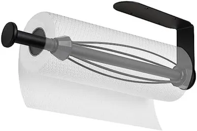 Produktbild von PolkaHome® Küchenrollenhalter – selbstklebend oder bohrbar, Dämpfungseffekt, Edelstahl, 30 x 10 x 7 cm, Schwarz