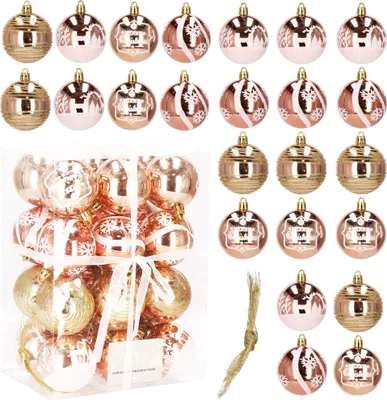 Produktbild von Weihnachtsbaumkugeln Roségold  Kunststoff  24 Stk. 6 cm Weihnachtsbaumschmuck 4 Designs Weihnachten Tannenbaum Dekoration