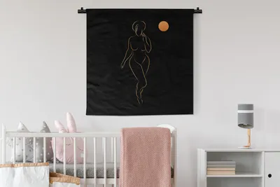 Produktbild von MuchoWow® Wandteppich Wandbehang Frau - Mond - Gold - Strichzeichnung 90x90 cm Tapisserie Dekoration Wandtuch - Wandaufhänger