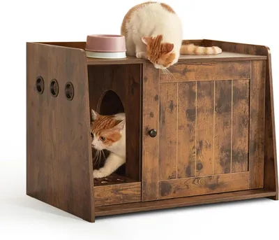 Produktbild von Katzenklappen-Möbel – Häuschen für die Katzentoilette – Versteckt die Katzentoilette – Mit Streuwanne – 76,5 x 48,5 cm – Braun