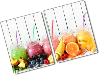 Produktbild von Tulup Glas Herdabdeckplatte - 2x40x52 cm - Glaskeramikkochfeld-Abdeckung Spritzschutz Glasabdeckplatte Kochplattenabdeckung und Schneidebrett - Zweiteilig - Essen & Getränke - Fruchtcocktails - Mehrfarbig