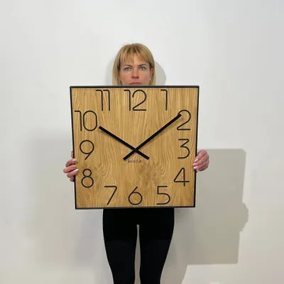 Image de Horloge murale en bois Wood Square, chêne, diamètre 50 cm, aspect bois, sans tic-tac