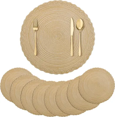 Produktbild von Set mit 8 runden Platzsets mit Wachstumsringmuster, Ø 38 cm, Spitzenborte, strapazierfähig, rutschfest, Party-Platzsets