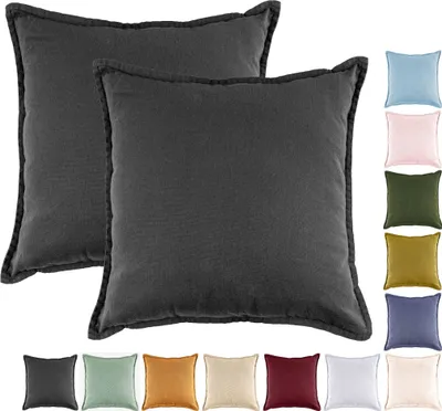 Produktbild von JACK by Mistral 2er Set 45x45cm Kissenhülle Kissenbezug Baumwolle Reißverschluss Leinenoptik , Farbe:Anthrazit