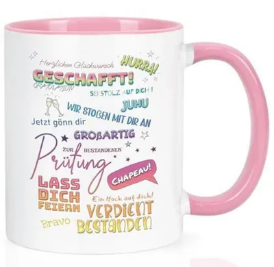 Productafbeelding van Keramische mok met de tekst "Gefeliciteerd, je hebt het gehaald!" 320 ml, roze