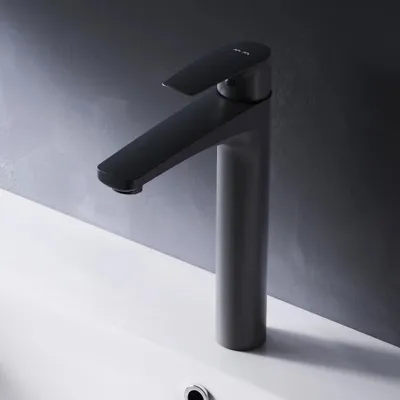 Produktbild von AM.PM Waschtischarmatur Hoch Schwarz Wasserhahn Bad Waschbecken Armatur Einhebelmischer Badarmatur Mischbatterie für Badezimmer Aufsatzwaschbecken