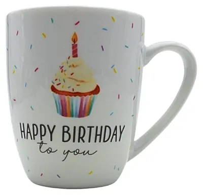 Produktbild von 9502241 Kaffeebecher/Tasse aus Porzellan, Motiv: Happy Birthday. Größe H/Ø: 9,8