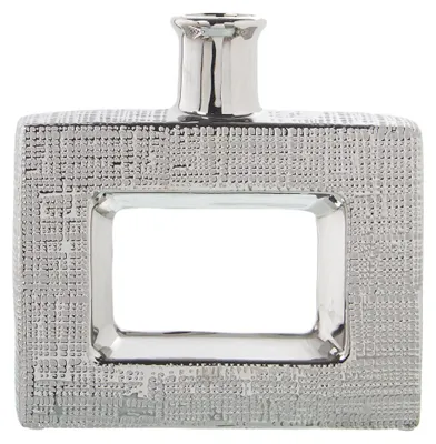 Imagen del producto de Jarrón de cerámica, color plateado, 24 x 6 x 24 cm, para decoración