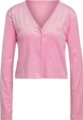Produktbild von adidas Originals Cropped Cardigan Trefoil Jacke Samt Gr.36 bliss pink (HL9115)