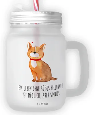 Produktbild von Mr. & Mrs. Panda Trinkglas Hund Glück - Transparent - Geschenk, Herz, Sprüche, Cocktailglas, getränkebecher, Mason Jar, Spruch, Becher mit Strohhalm, Glas, Corgie