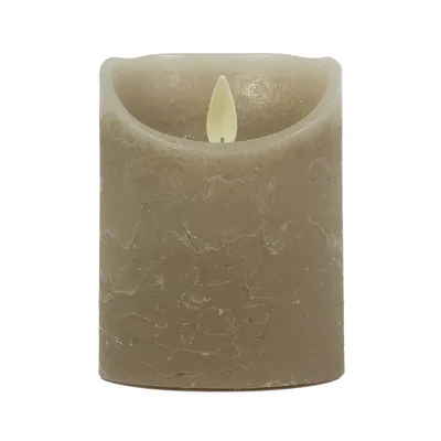 Produktbild von LED Echtwachskerze mit Timer flackender Docht Taupe Höhe 10cm