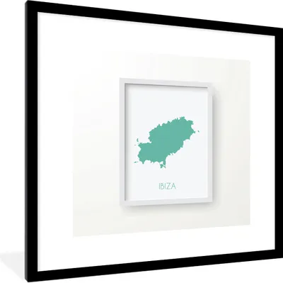 Produktbild von MuchoWow® Gerahmtes Poster Eine Illustration einer hellgrünen Karte von Ibiza 40x40 cm - Poster mit Schwarzem Bilderrahmen Wandposter Rahmen Foto Bilder - Poster - Plakat im Rahmen