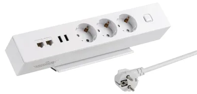 Productafbeelding van Maxtrack wandcontactdoos, model NV63L, 3-voudig met aardingscontact, voorzien van 2 USB-poorten en 2 LAN-aansluitingen