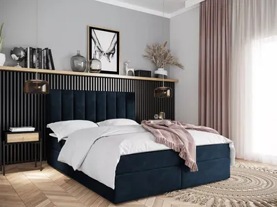 Obrázok produktu pre Kontinentálna posteľ 180x200 MAHERA s úložným priestorom - tmavo modrá