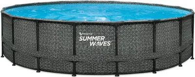 Produktbild von Summer Waves Elite Frame Pool Aufstellpool rund Komplettset Rattanoptik grau Ø 549x132 cm