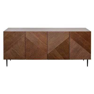 Produktbild von Miliboo - Design-Sideboard aus dunkler, massiver Eiche mit Gravur und schwarzem Metall, 4 Türen, B180 cm ARCHIPEL