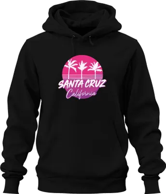 Produktbild von Santa Cruz California Palmen Retro Surfer Strand Küste Urlaub Uni Hoodie Kapuzenpullover, Schwarz, L
